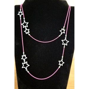 **NEW Aero 1987 Long Fuchsia Pink Chain Necklace with Stars**